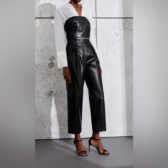 Genuine lambskin Leather Pants High Waist Straight Leg Black size 10 - XL - Picture 1 of 6